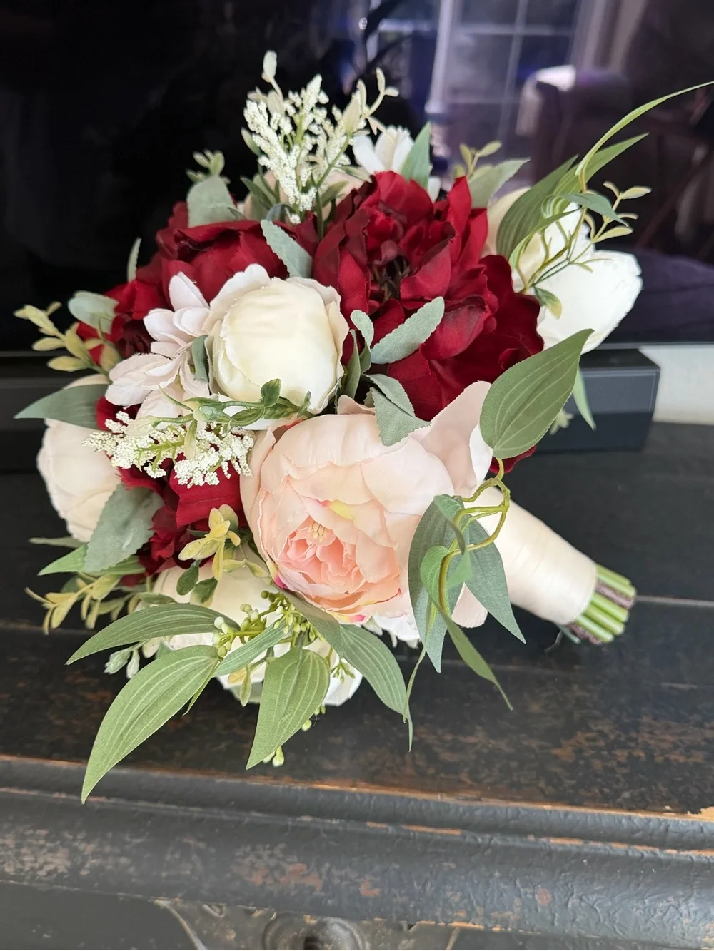 Wedding Bridal Bouquet - Blush Pink, Ivory & Burgundy Peonies